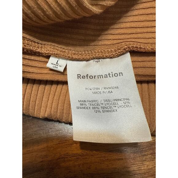 Bodycon Ribbed Knit Dress Size Large Butterscotch Back Slit Reformation Bleeker - Picture 8 of 14